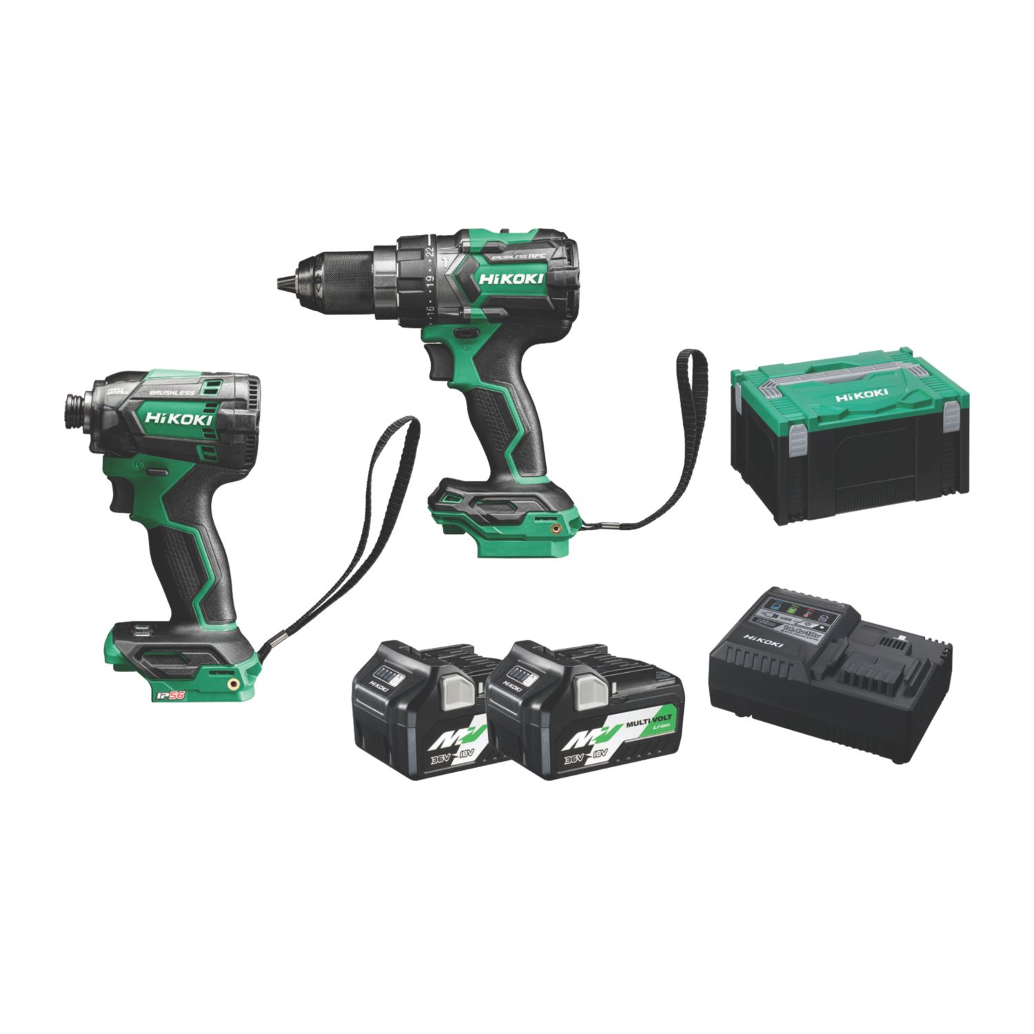HiKOKI KC18DCJAZ 18V 2 x 5.0Ah Li-Ion Multi Volt Brushless Cordless Combi Drill & Impact Driver Twin Pack (568EV)