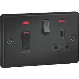 Knightsbridge  45A 2-Gang DP Cooker Switch & 13A DP Switched Socket Matt Black  with Black Inserts