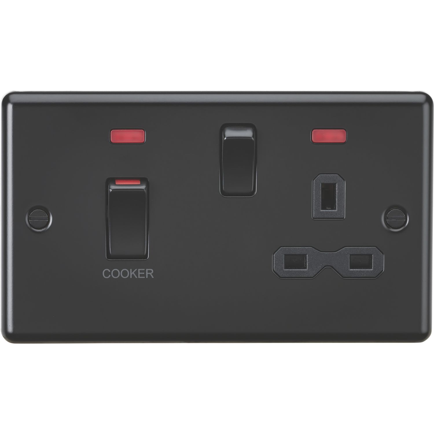 Knightsbridge 45A 2-Gang DP Cooker Switch & 13A DP Switched Socket Matt Black with Black Inserts (568PX)