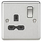 Knightsbridge CL7BC 13A 1-Gang DP Switched Single Socket Brushed Chrome  with Black Inserts