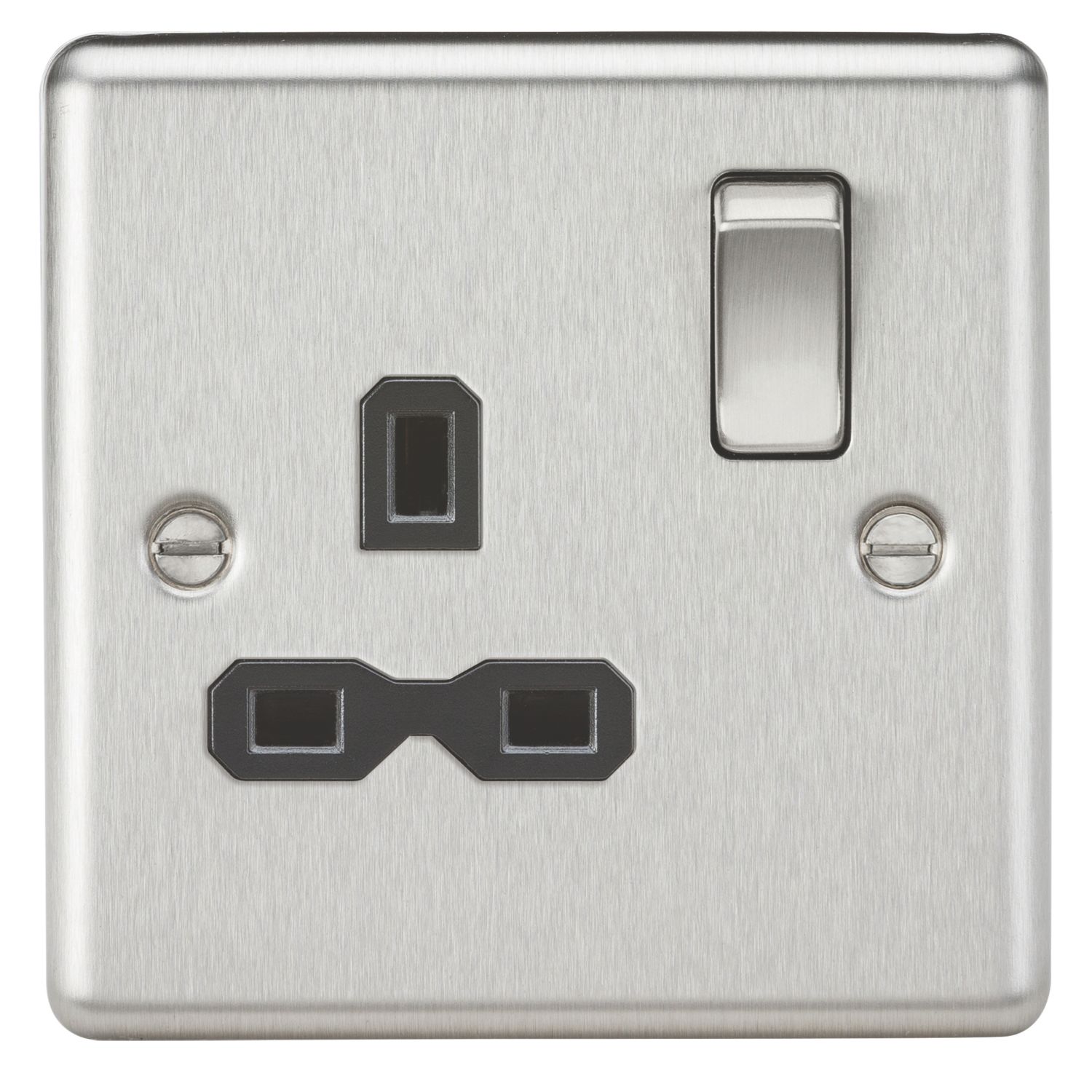 Knightsbridge 13A 1-Gang DP Switched Single Socket Brushed Chrome with Black Inserts (568TX)