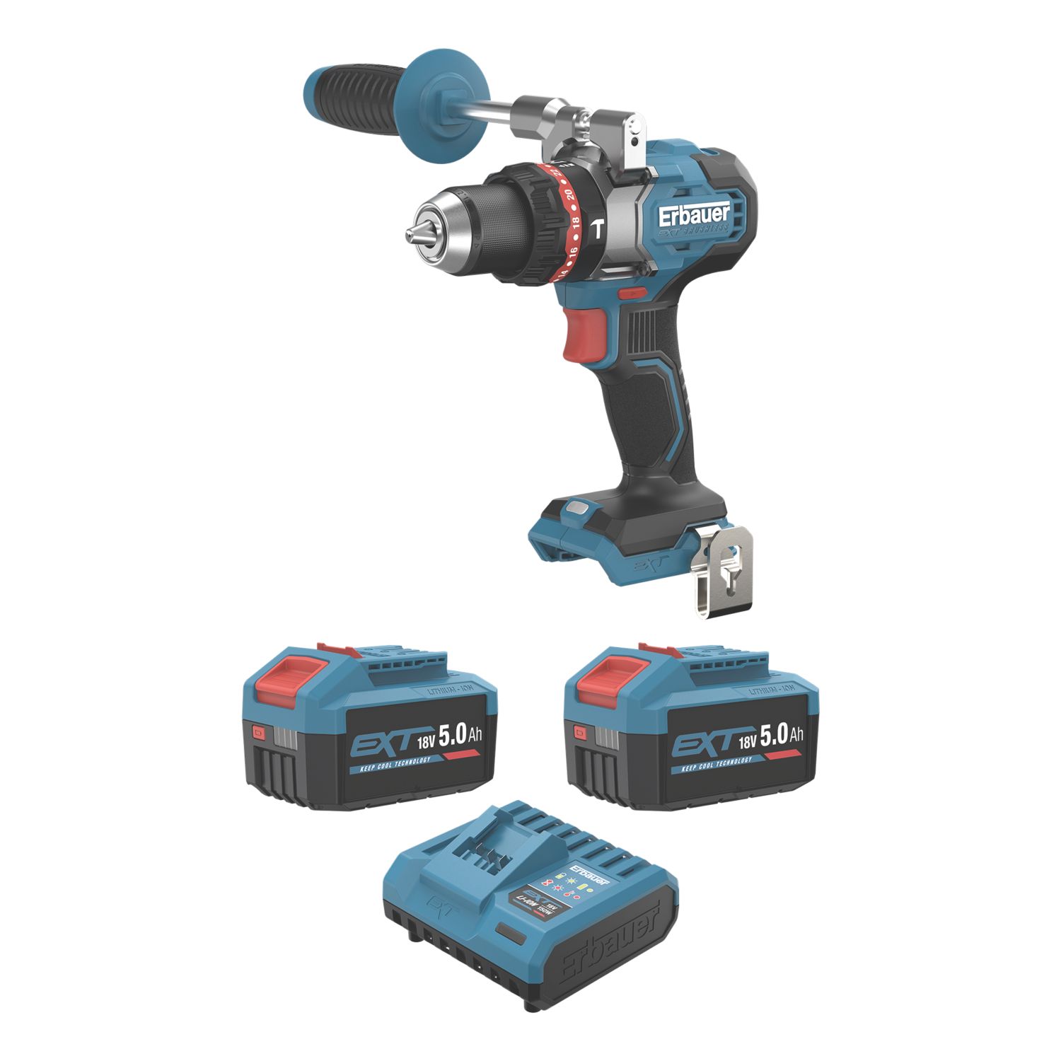 Erbauer ERI1107COM 18V 2 x 5.0Ah Li-Ion EXT Brushless Cordless Combi Drill (568YM)