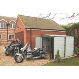 Trimetals Titan 960 7' 6" x 10' (Nominal) Pent Metal Motorbike Store Olive/Moorland Green
