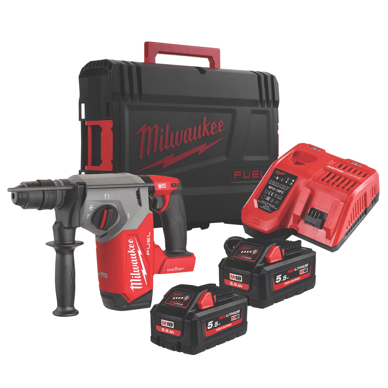 Milwaukee M18ONEFHX-552X 3.4kg 18V 2 x 5.5Ah Li-Ion RedLithium High Output Brushless Cordless Hammer Drill (569VT)