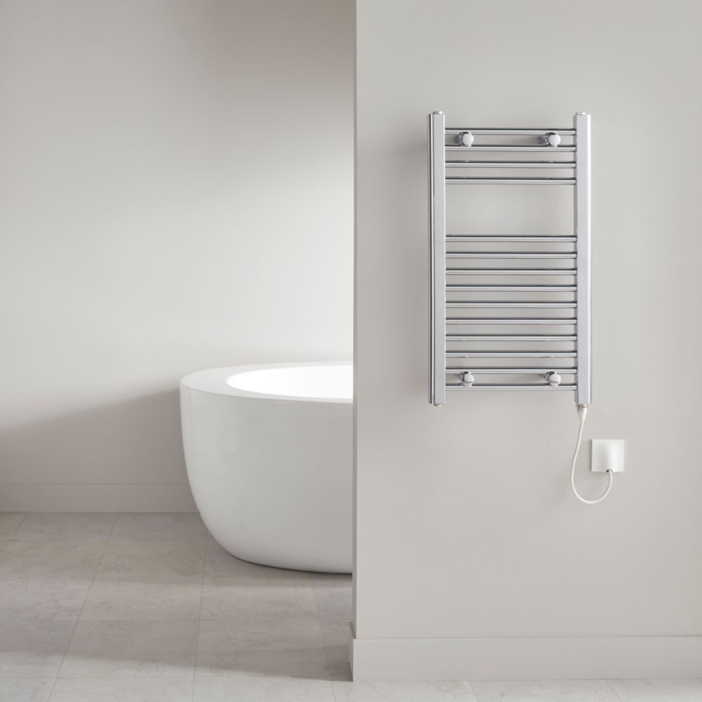Flomasta 700mm x 400mm 512BTU Chrome Flat Electric Towel Radiator