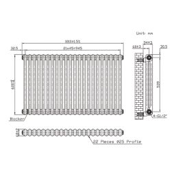 Flomasta 600mm x 1010mm 3533BTU Anthracite Horizontal 2 Column Radiator