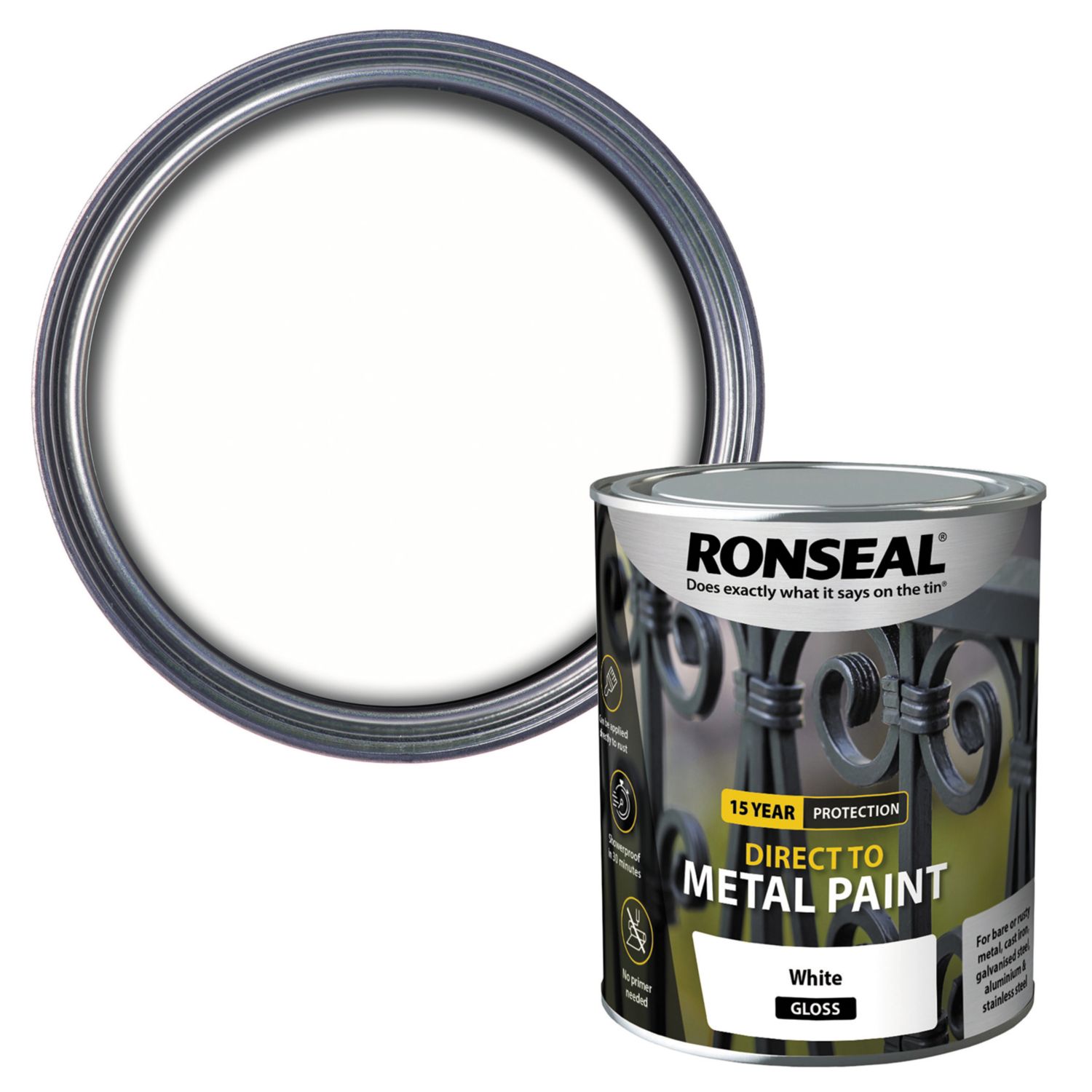 Ronseal 750ml White Gloss Anti Corrosive Metal Paint (570KK)