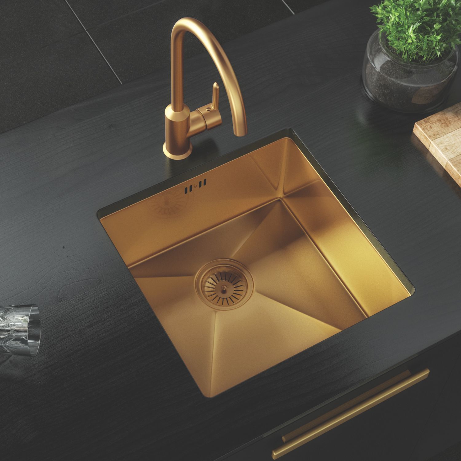 ETAL Elite 1 Bowl Stainless Steel Kitchen Sink Gold 440mm x 440mm (570RG)
