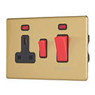 Contactum Lyric 45A 2-Gang DP Cooker Switch & 13A DP Switched Socket Brushed Brass with Neon with Black Inserts