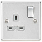 Knightsbridge  13A 1-Gang DP Switched Single Socket Brushed Chrome  with Colour-Matched Inserts