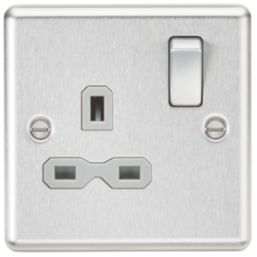 Knightsbridge  13A 1-Gang DP Switched Single Socket Brushed Chrome  with Colour-Matched Inserts