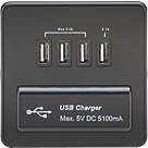 Knightsbridge SFQUADMB 5.1A 4-Outlet Type A USB Socket Matt Black with Black Inserts