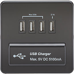 Knightsbridge  5.1A 4-Outlet Type A USB Socket Matt Black with Black Inserts