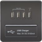Knightsbridge  5.1A 25.5W 4-Outlet Type A USB Socket Matt Black with Black Inserts