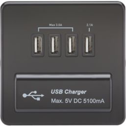 Knightsbridge  5.1A 25.5W 4-Outlet Type A USB Socket Matt Black with Black Inserts