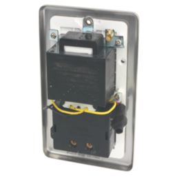 Hager WRSO100BSW  1-Gang Dual Voltage Shaver Socket 115/230V ACV Brushed Steel with White Inserts