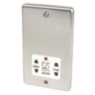 Hager WRSO100BSW  1-Gang Dual Voltage Shaver Socket 115/230V ACV Brushed Steel with White Inserts