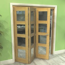 Green & Taylor  3-Door 4-Clear Light Unfinished Oak Wooden Shaker Internal Bi-Fold Door 2060mm x 1794mm