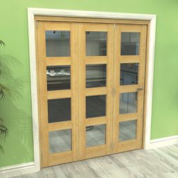 Green & Taylor  3-Door 4-Clear Light Unfinished Oak Wooden Shaker Internal Bi-Fold Door 2060mm x 1794mm
