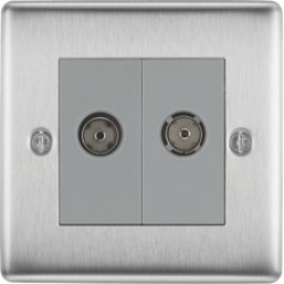 British General Nexus Metal 2-Gang Duplex TV Socket Brushed Steel