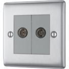 British General Nexus Metal 2-Gang Duplex TV Socket Brushed Steel