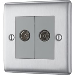 British General Nexus Metal 2-Gang Duplex TV Socket Brushed Steel