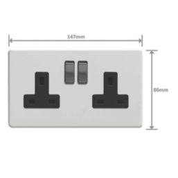 Varilight  13A 2-Gang 2-Pole Switched Socket Paintable  with Black Inserts