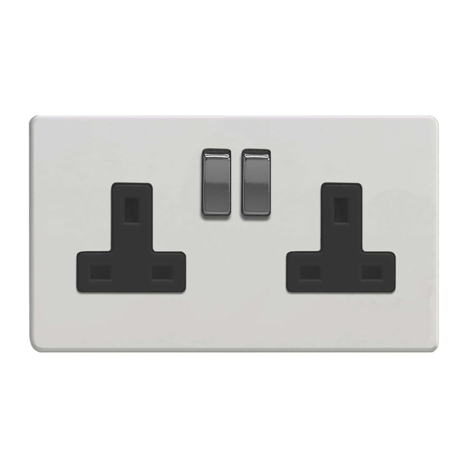 Varilight 13A 2-Gang 2-Pole Switched Socket Paintable with Black Inserts (571YT)