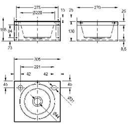 1 Bowl Stainless Steel Wall-Hung Wash Basin 290mm x 290mm