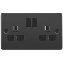 LAP  13A 2-Gang SP Switched Plug Socket Black Nickel  with Black Inserts