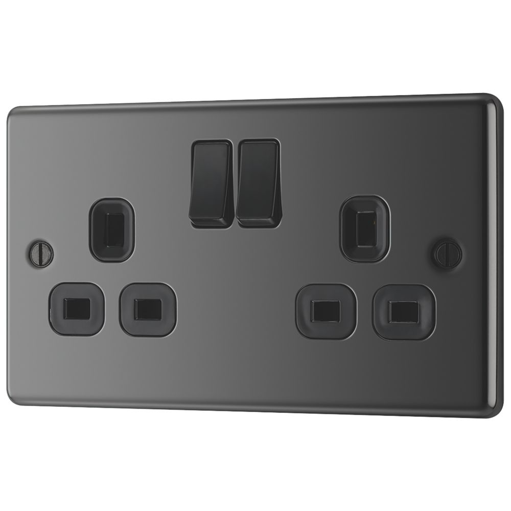 LAP 13A 2Gang SP Switched Plug Socket Black Nickel with Black Inserts