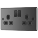 LAP  13A 2-Gang SP Switched Plug Socket Black Nickel  with Black Inserts