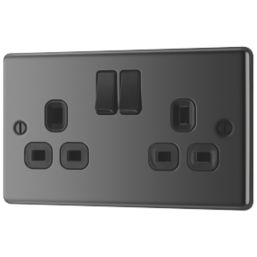 LAP  13A 2-Gang SP Switched Plug Socket Black Nickel  with Black Inserts