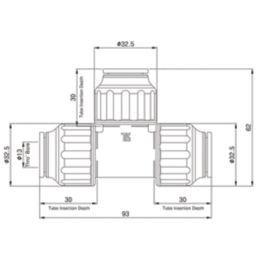 Flomasta  Plastic Push-Fit Equal Tees 15mm 5 Pack