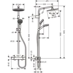 Hansgrohe Crometta S HP Rear-Fed Exposed Chrome Thermostatic Mixer Shower