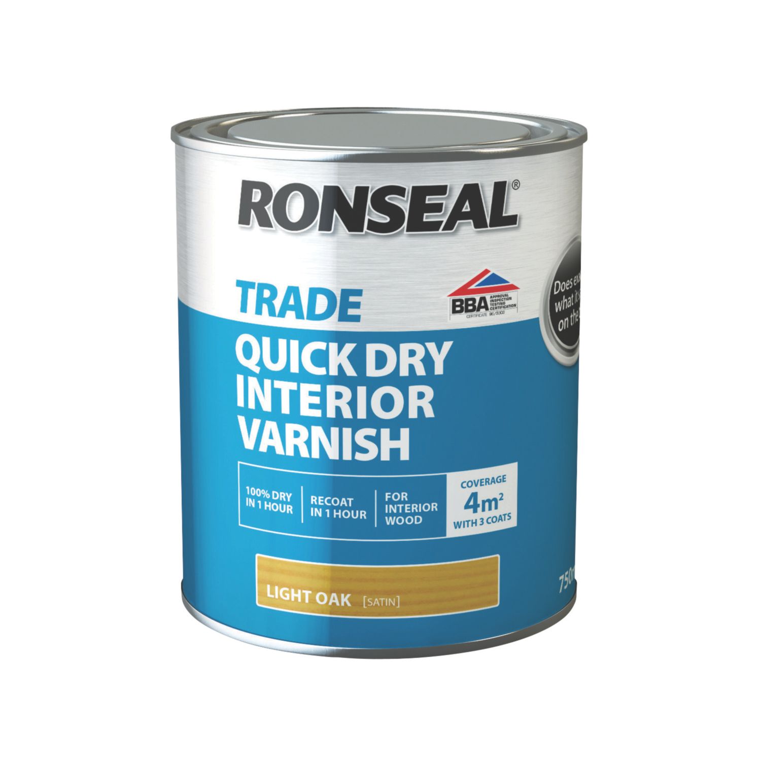 Ronseal 750ml Light Oak Satin Water-Based Interior Wood Varnish (572VT)