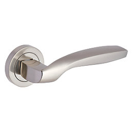 Smith & Locke Rhossilli Fire Rated Lever on Rose Door Handles Pair Brushed Nickel