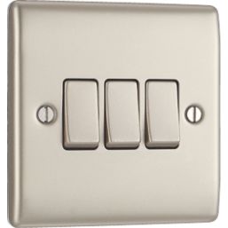 British General Nexus Metal 20A 16AX 3-Gang 2-Way Light Switch  Pearl Nickel with Colour-Matched Inserts