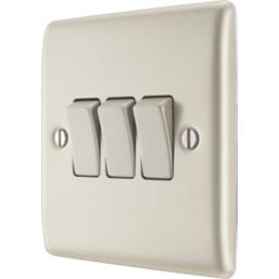 British General Nexus Metal 20A 16AX 3-Gang 2-Way Light Switch  Pearl Nickel with Colour-Matched Inserts