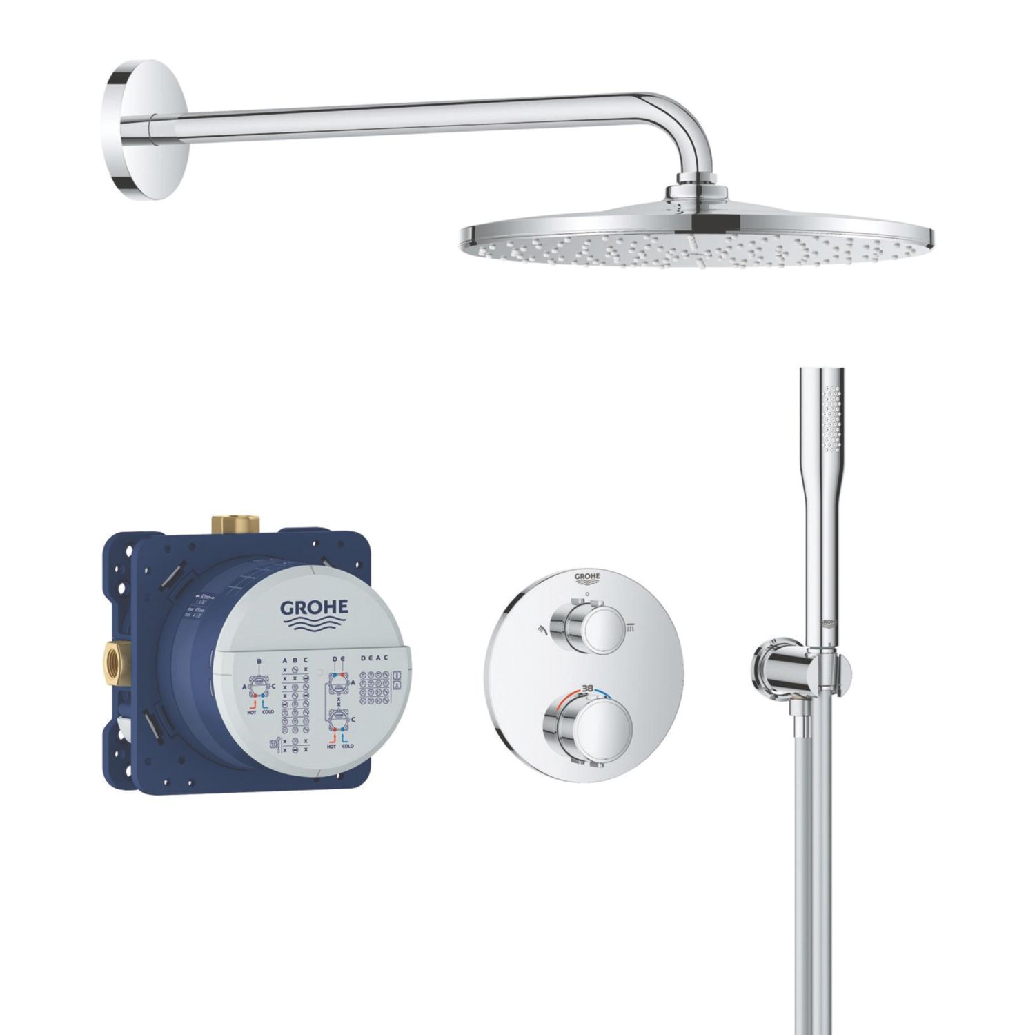 Grohe Precision 310 Round HP Rear-Fed Concealed Chrome Thermostatic Shower System (573YX)