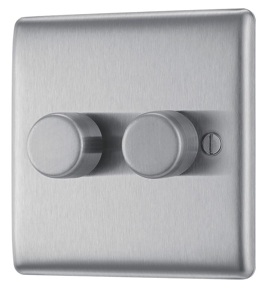 British General Nexus Metal 2-Gang 2-Way LED Dimmer Switch  Brushed Steel