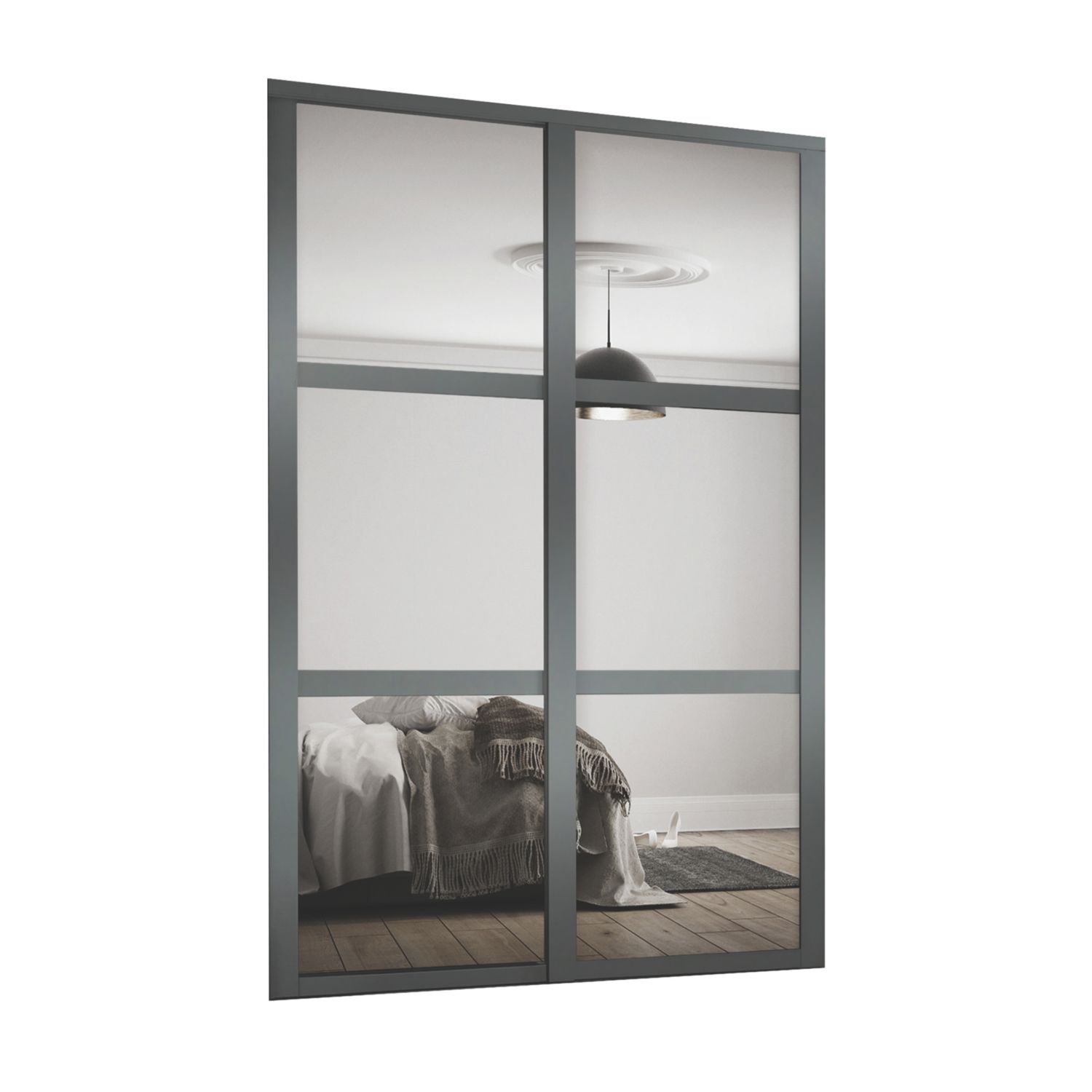 Spacepro Shaker 2-Door Sliding Wardrobe Door Kit Graphite Frame Mirror Panel 1793mm x 2260mm (574KJ)