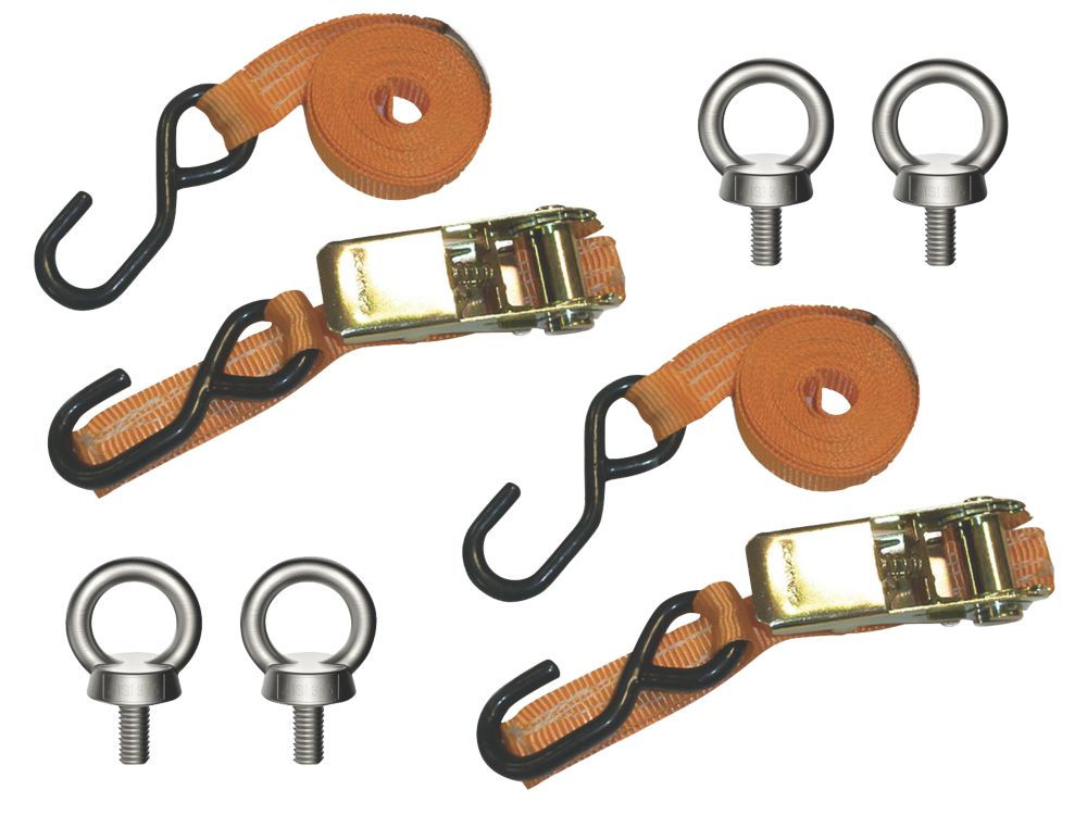 Van Guard Ratchet Tie-Down Straps with Hooks & Eye Bolts 2.5m x 25mm 2 ...