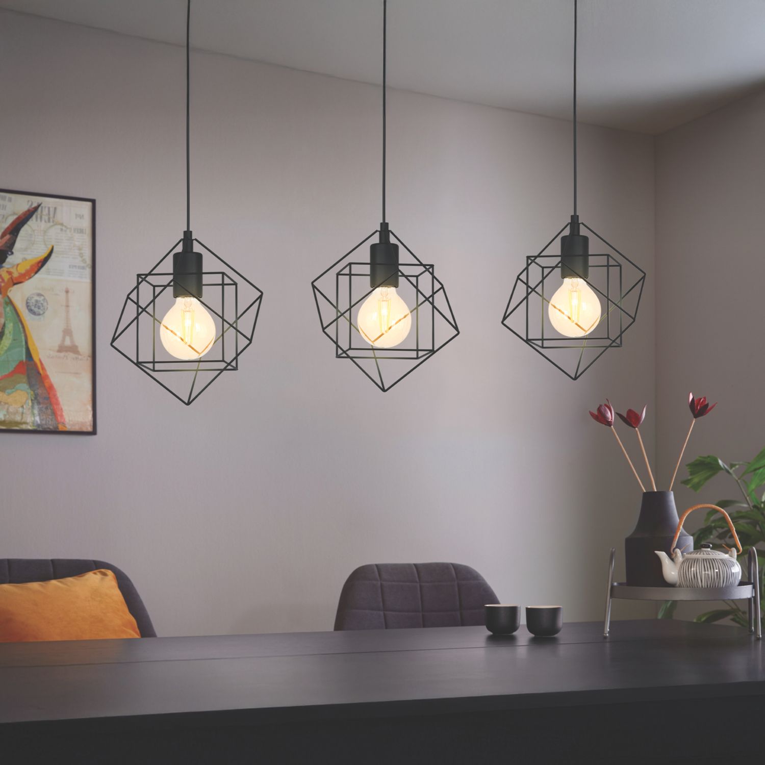Eglo Straiton 3-Light Pendant Black (575EY)