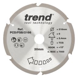 Trend PCD/FSB/2166 Multi-Material Fibreboard Saw blade 216mm x 30mm 6T