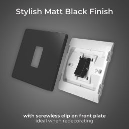 British General Evolve 20A 16AX 1-Gang Intermediate Light Switch Matt Black with Black Inserts