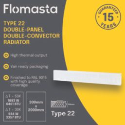 Flomasta 300mm x 2000mm 6461BTU White Type 22 Convector Radiator