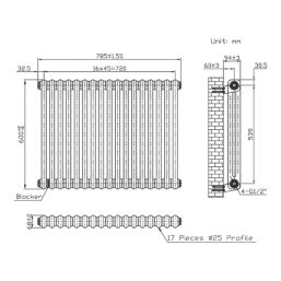 Flomasta 600mm x 785mm 2730BTU Anthracite Horizontal 2 Column Radiator