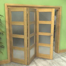 Green & Taylor  3-Door 4-Frosted Light Satin Lacquered Oak Wooden Shaker Internal Bi-Fold Fully Finished Door 2060mm x 2133mm