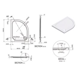 Essentials Rome Offset Quadrant Shower Tray Right-Handed Gloss 1000mm x 800mm x 45mm